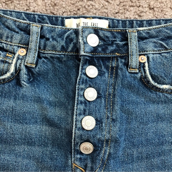Free People We The Free A Line Distressed Denim Mini Skirt - Picture 7 of 12